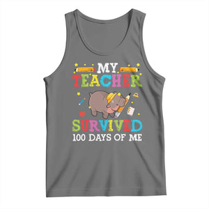 Funny Moo Deng 100th Day Of School Tank Top My Teacher Survived 100 Days Of Me TS09 Black Heather Print Your Wear
