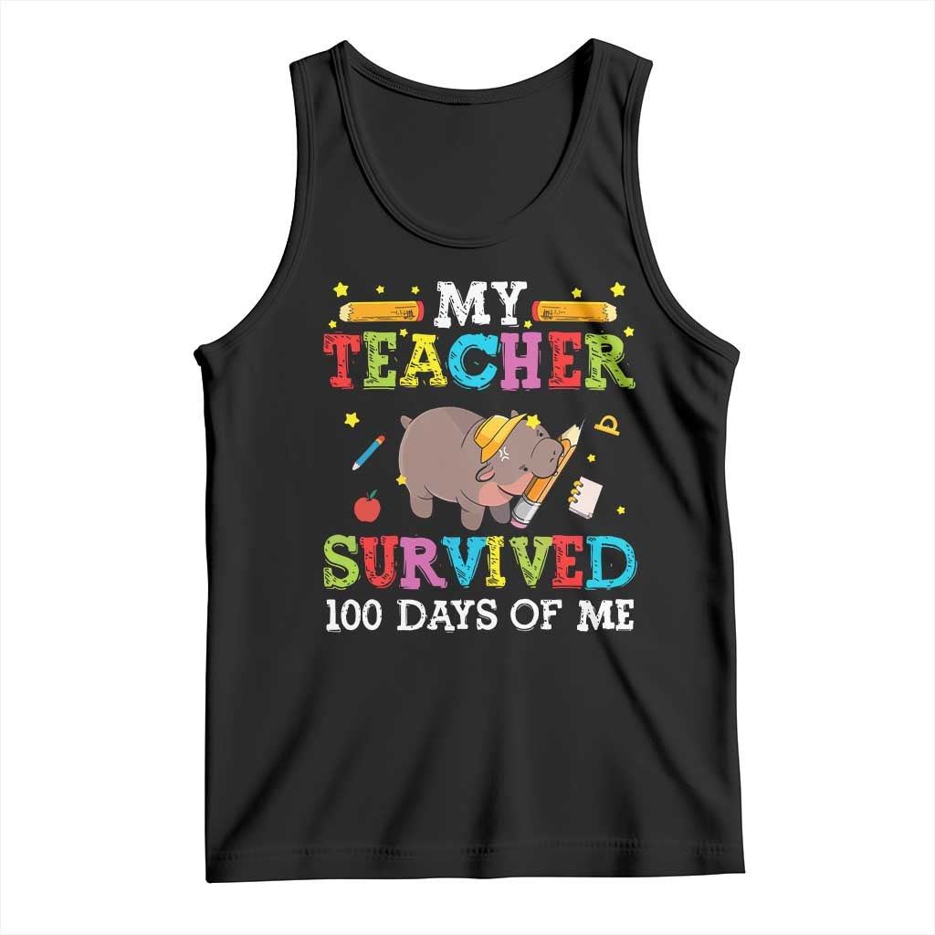 Funny Moo Deng 100th Day Of School Tank Top My Teacher Survived 100 Days Of Me TS09 Black Print Your Wear