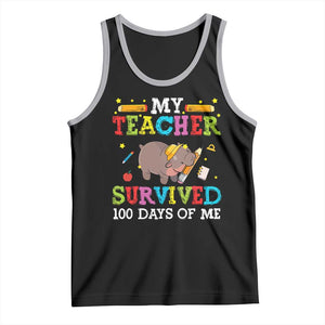 Funny Moo Deng 100th Day Of School Tank Top My Teacher Survived 100 Days Of Me TS09 Black Athletic Heather Print Your Wear