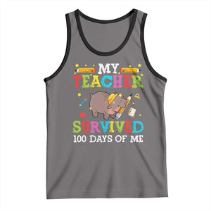 Funny Moo Deng 100th Day Of School Tank Top My Teacher Survived 100 Days Of Me TS09 Deep Heather Black Print Your Wear