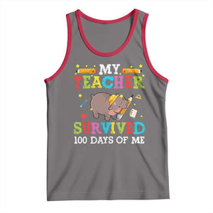 Funny Moo Deng 100th Day Of School Tank Top My Teacher Survived 100 Days Of Me TS09 Deep Heather Red Print Your Wear