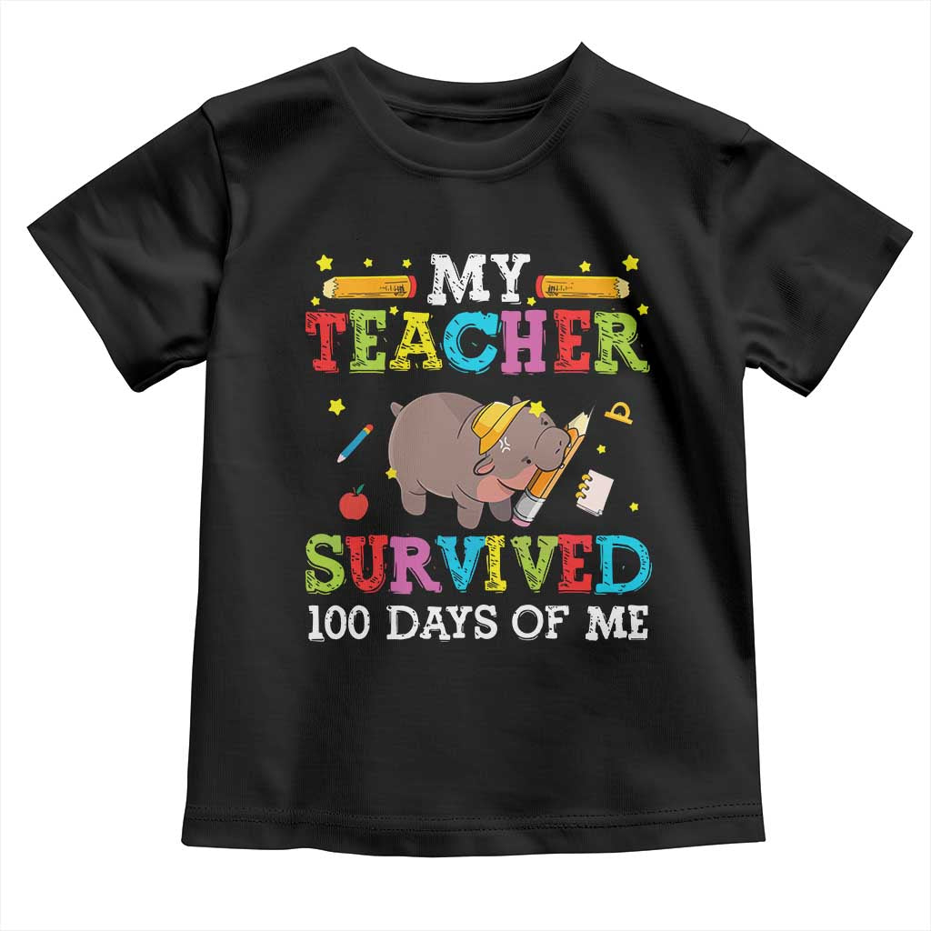 Funny Moo Deng 100th Day Of School Toddler T Shirt My Teacher Survived 100 Days Of Me TS09 Black Print Your Wear