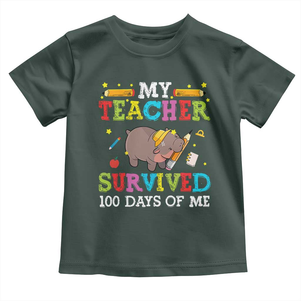 Funny Moo Deng 100th Day Of School Toddler T Shirt My Teacher Survived 100 Days Of Me TS09 Dark Forest Green Print Your Wear