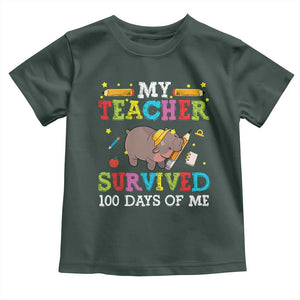 Funny Moo Deng 100th Day Of School Toddler T Shirt My Teacher Survived 100 Days Of Me TS09 Dark Forest Green Print Your Wear