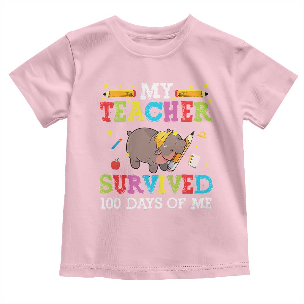 Funny Moo Deng 100th Day Of School Toddler T Shirt My Teacher Survived 100 Days Of Me TS09 Light Pink Print Your Wear