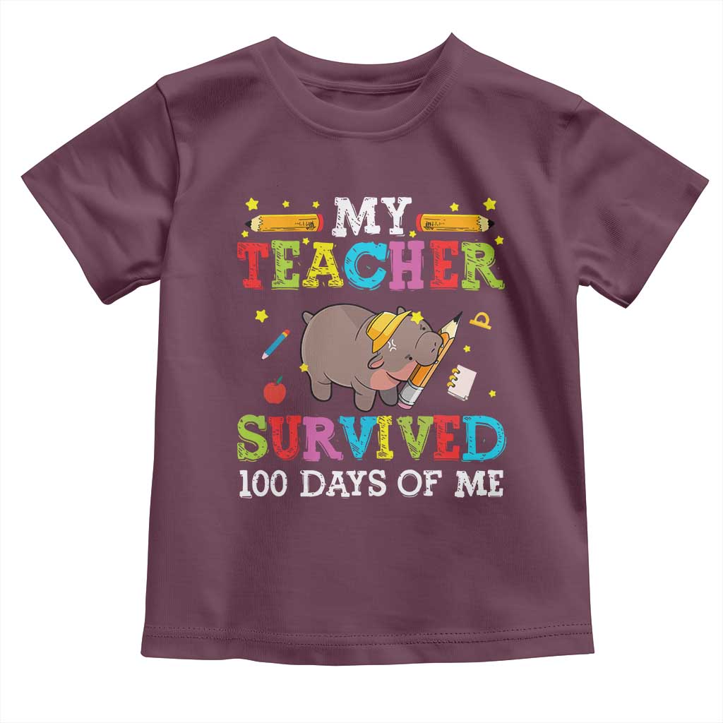 Funny Moo Deng 100th Day Of School Toddler T Shirt My Teacher Survived 100 Days Of Me TS09 Maroon Print Your Wear