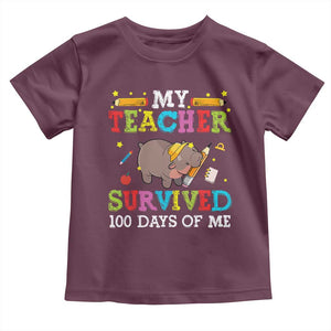 Funny Moo Deng 100th Day Of School Toddler T Shirt My Teacher Survived 100 Days Of Me TS09 Maroon Print Your Wear