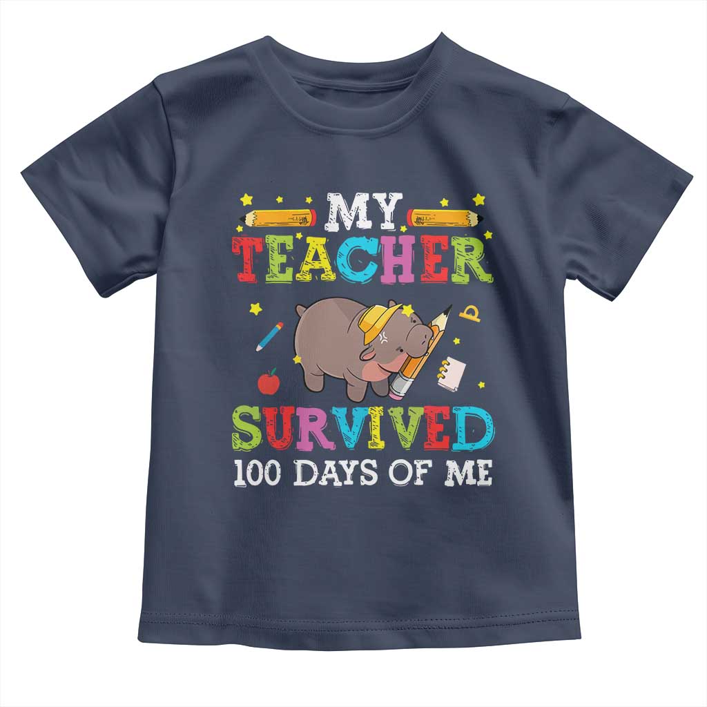 Funny Moo Deng 100th Day Of School Toddler T Shirt My Teacher Survived 100 Days Of Me TS09 Navy Print Your Wear