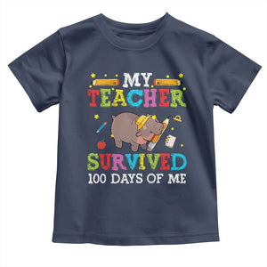 Funny Moo Deng 100th Day Of School Toddler T Shirt My Teacher Survived 100 Days Of Me TS09 Navy Print Your Wear
