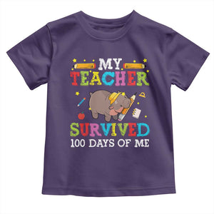 Funny Moo Deng 100th Day Of School Toddler T Shirt My Teacher Survived 100 Days Of Me TS09 Purple Print Your Wear