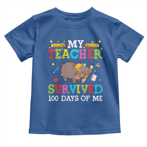 Funny Moo Deng 100th Day Of School Toddler T Shirt My Teacher Survived 100 Days Of Me TS09 Royal Blue Print Your Wear