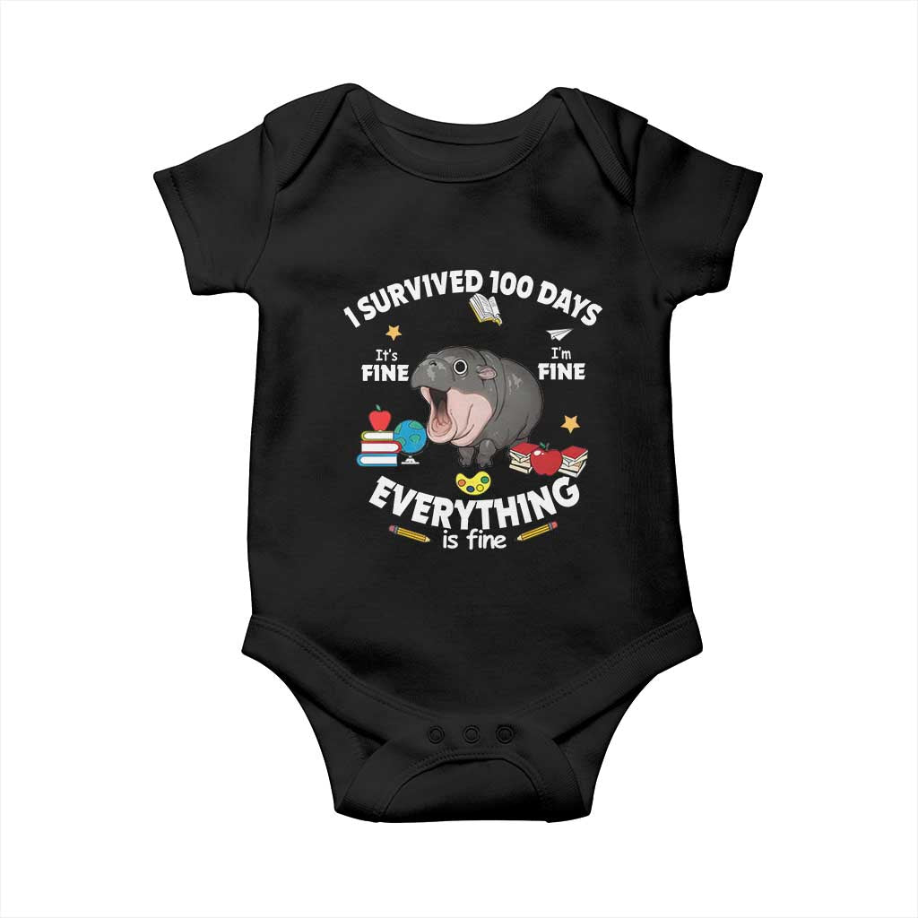 Funny Moo Deng 100th Day Of School Baby Onesie I Survived 100 Days Everything Is Fine TS09 Black Print Your Wear