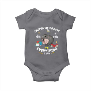Funny Moo Deng 100th Day Of School Baby Onesie I Survived 100 Days Everything Is Fine TS09 Charcoal Print Your Wear