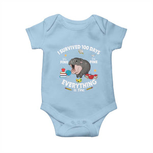 Funny Moo Deng 100th Day Of School Baby Onesie I Survived 100 Days Everything Is Fine TS09 Light Blue Print Your Wear