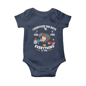 Funny Moo Deng 100th Day Of School Baby Onesie I Survived 100 Days Everything Is Fine TS09 Navy Print Your Wear