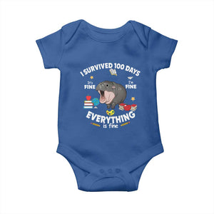 Funny Moo Deng 100th Day Of School Baby Onesie I Survived 100 Days Everything Is Fine TS09 Royal Blue Print Your Wear