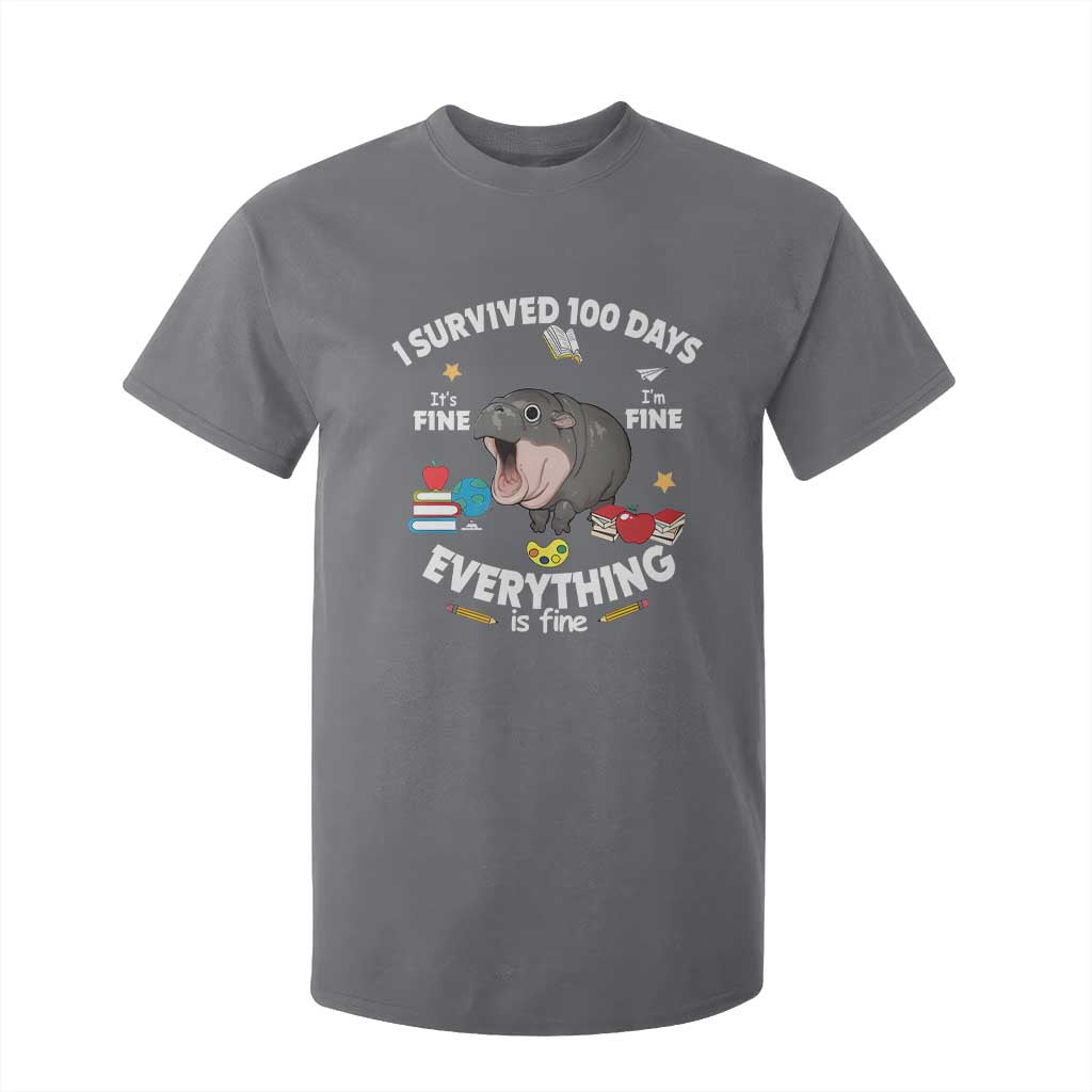 Funny Moo Deng 100th Day Of School T Shirt For Kid I Survived 100 Days Everything Is Fine TS09 Charcoal Print Your Wear