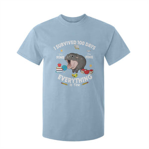 Funny Moo Deng 100th Day Of School T Shirt For Kid I Survived 100 Days Everything Is Fine TS09 Light Blue Print Your Wear