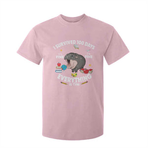 Funny Moo Deng 100th Day Of School T Shirt For Kid I Survived 100 Days Everything Is Fine TS09 Light Pink Print Your Wear