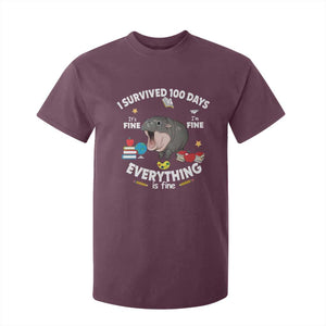 Funny Moo Deng 100th Day Of School T Shirt For Kid I Survived 100 Days Everything Is Fine TS09 Maroon Print Your Wear