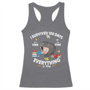 Funny Moo Deng 100th Day Of School Racerback Tank Top I Survived 100 Days Everything Is Fine TS09 Charcoal Print Your Wear