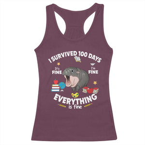 Funny Moo Deng 100th Day Of School Racerback Tank Top I Survived 100 Days Everything Is Fine TS09 Maroon Print Your Wear