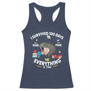 Funny Moo Deng 100th Day Of School Racerback Tank Top I Survived 100 Days Everything Is Fine TS09 Navy Print Your Wear