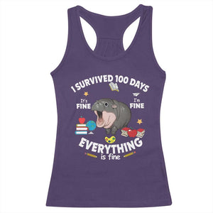 Funny Moo Deng 100th Day Of School Racerback Tank Top I Survived 100 Days Everything Is Fine TS09 Purple Print Your Wear