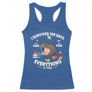 Funny Moo Deng 100th Day Of School Racerback Tank Top I Survived 100 Days Everything Is Fine TS09 Royal Blue Print Your Wear