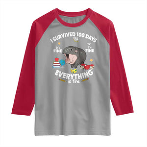 Funny Moo Deng 100th Day Of School Raglan Shirt I Survived 100 Days Everything Is Fine TS09 Sport Gray Red Print Your Wear