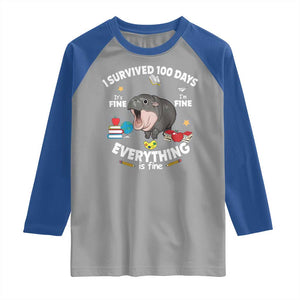 Funny Moo Deng 100th Day Of School Raglan Shirt I Survived 100 Days Everything Is Fine TS09 Sport Gray Royal Print Your Wear