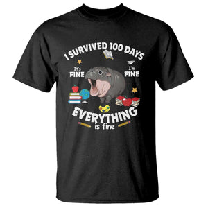 Funny Moo Deng 100th Day Of School T Shirt I Survived 100 Days Everything Is Fine TS09 Black Print Your Wear