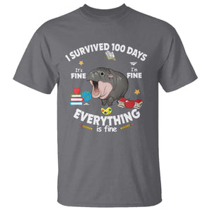 Funny Moo Deng 100th Day Of School T Shirt I Survived 100 Days Everything Is Fine TS09 Charcoal Print Your Wear
