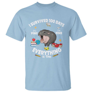 Funny Moo Deng 100th Day Of School T Shirt I Survived 100 Days Everything Is Fine TS09 Light Blue Print Your Wear