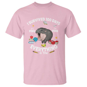 Funny Moo Deng 100th Day Of School T Shirt I Survived 100 Days Everything Is Fine TS09 Light Pink Print Your Wear