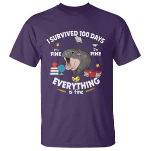 Funny Moo Deng 100th Day Of School T Shirt I Survived 100 Days Everything Is Fine TS09 Purple Print Your Wear