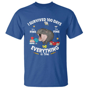 Funny Moo Deng 100th Day Of School T Shirt I Survived 100 Days Everything Is Fine TS09 Royal Blue Print Your Wear