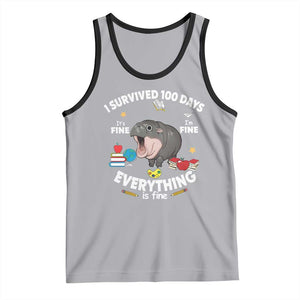 Funny Moo Deng 100th Day Of School Tank Top I Survived 100 Days Everything Is Fine TS09 Athletic Heather Black Print Your Wear