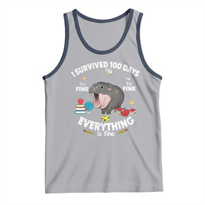 Funny Moo Deng 100th Day Of School Tank Top I Survived 100 Days Everything Is Fine TS09 Athletic Heather Navy Print Your Wear
