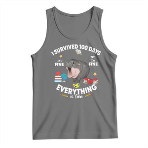 Funny Moo Deng 100th Day Of School Tank Top I Survived 100 Days Everything Is Fine TS09 Black Heather Print Your Wear