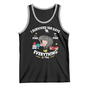 Funny Moo Deng 100th Day Of School Tank Top I Survived 100 Days Everything Is Fine TS09 Black Athletic Heather Print Your Wear