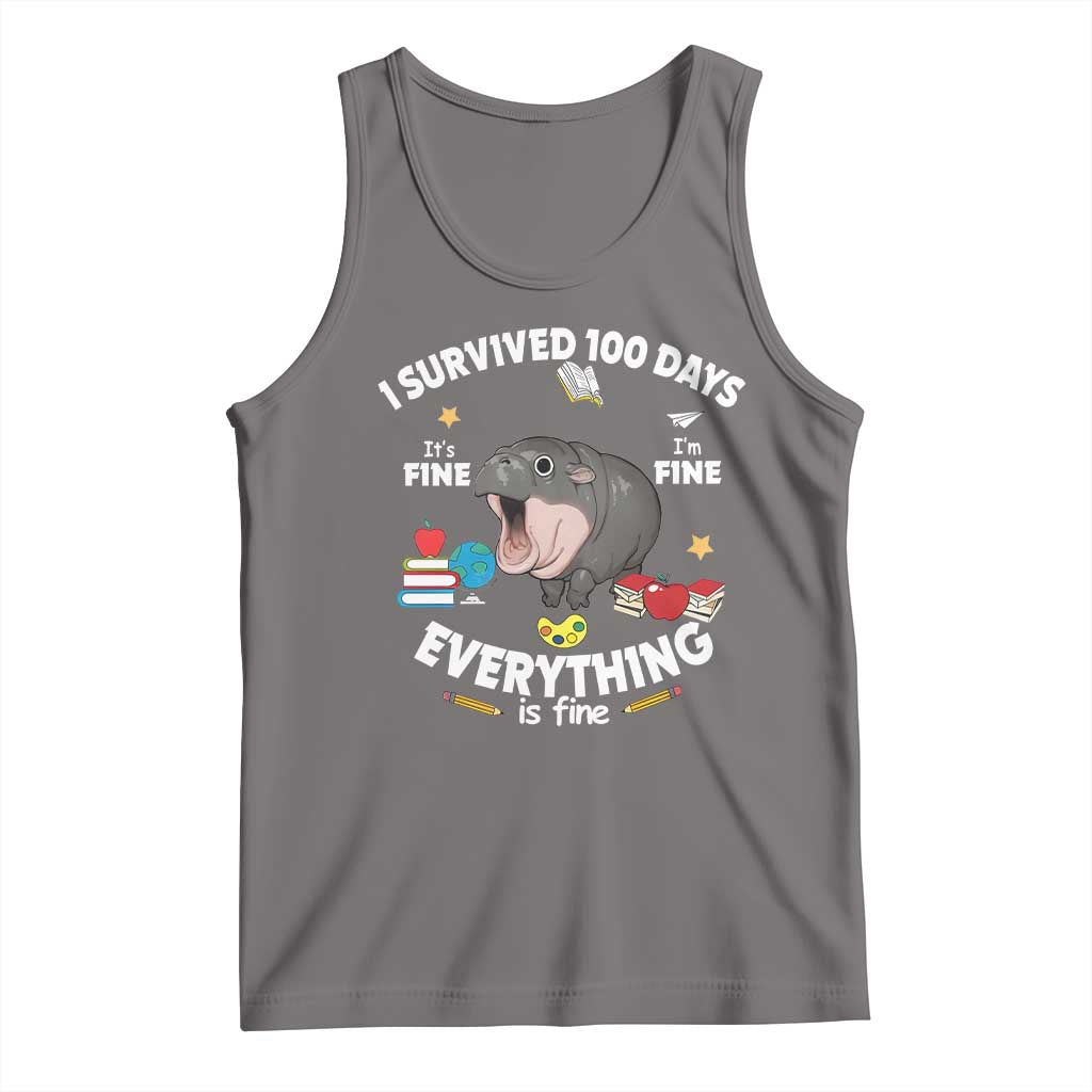 Funny Moo Deng 100th Day Of School Tank Top I Survived 100 Days Everything Is Fine TS09 Deep Heather Print Your Wear