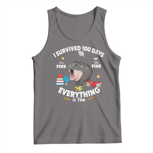Funny Moo Deng 100th Day Of School Tank Top I Survived 100 Days Everything Is Fine TS09 Deep Heather Print Your Wear