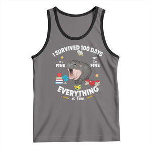 Funny Moo Deng 100th Day Of School Tank Top I Survived 100 Days Everything Is Fine TS09 Deep Heather Black Print Your Wear