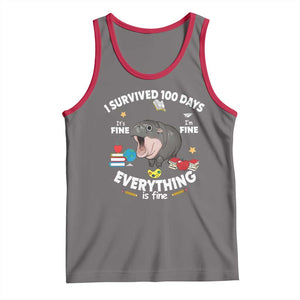 Funny Moo Deng 100th Day Of School Tank Top I Survived 100 Days Everything Is Fine TS09 Deep Heather Red Print Your Wear