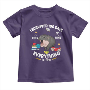 Funny Moo Deng 100th Day Of School Toddler T Shirt I Survived 100 Days Everything Is Fine TS09 Purple Print Your Wear