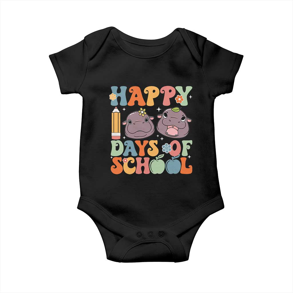 Happy 100 Days Of School Cute Moo Deng Baby Onesie TS09 Black Print Your Wear