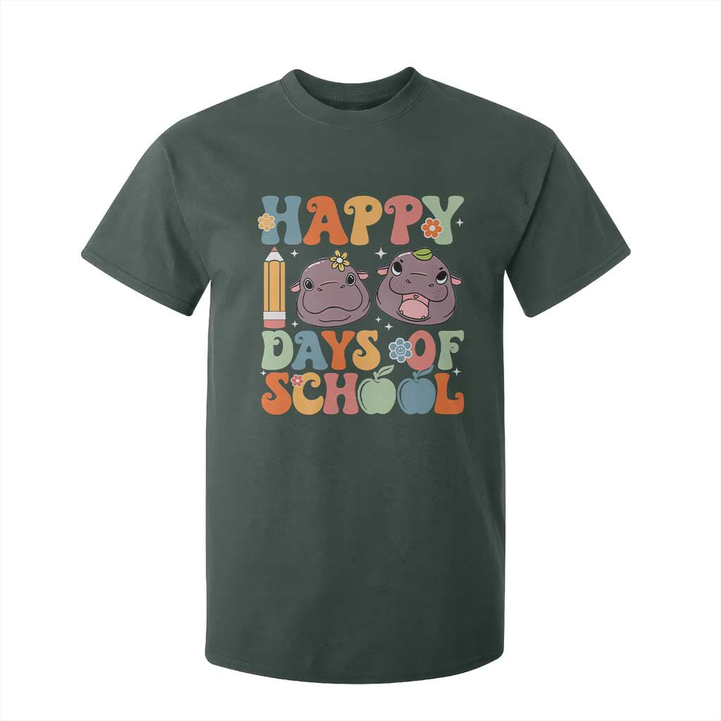 Happy 100 Days Of School Cute Moo Deng T Shirt For Kid TS09 Dark Forest Green Print Your Wear