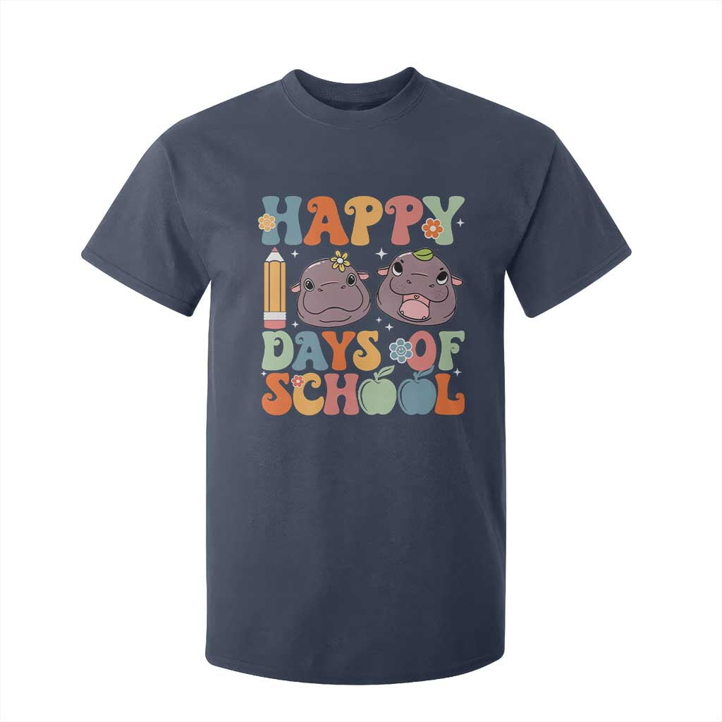 Happy 100 Days Of School Cute Moo Deng T Shirt For Kid TS09 Navy Print Your Wear
