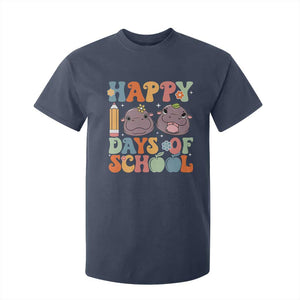 Happy 100 Days Of School Cute Moo Deng T Shirt For Kid TS09 Navy Print Your Wear